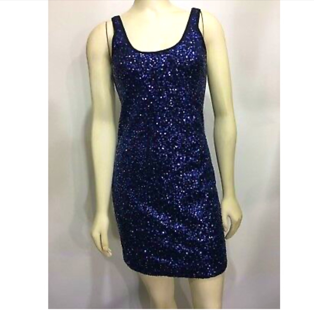 Express - Blue Sequin Sleeveless Cotton Mini Dress, Size S